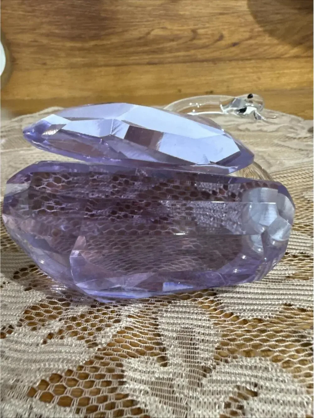 Pair Large Diamond Cut Purple Crystal Swan Figurines Paperweight Statue 5” Rare - Picture 14 of 15
